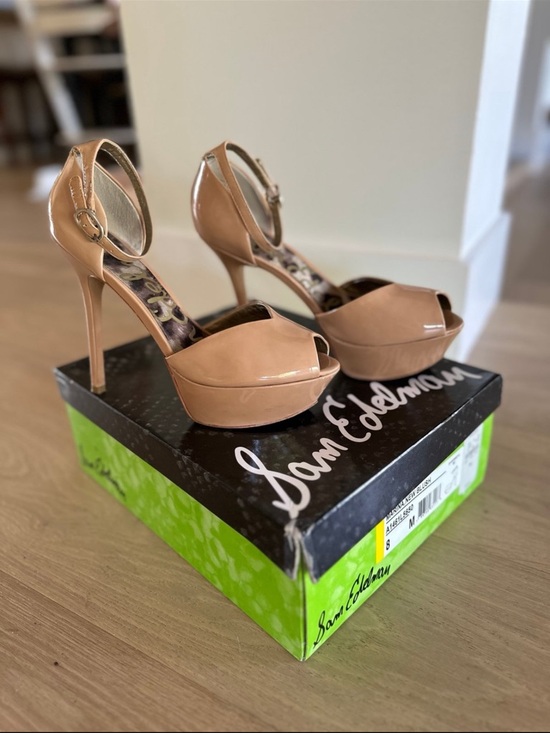 Sam Edelman Shoes - Sam Edelman Blush Patent Leather Peep-Toe Platform Heels